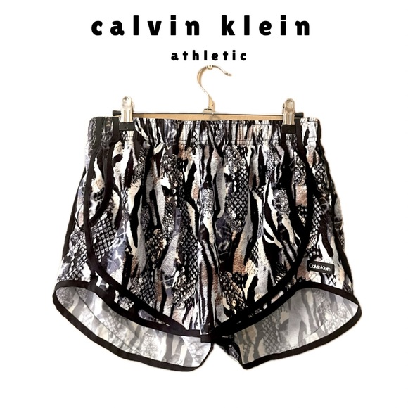 🆕 calvin klein • black & white abstract print athletic drawstring shorts - Picture 1 of 13